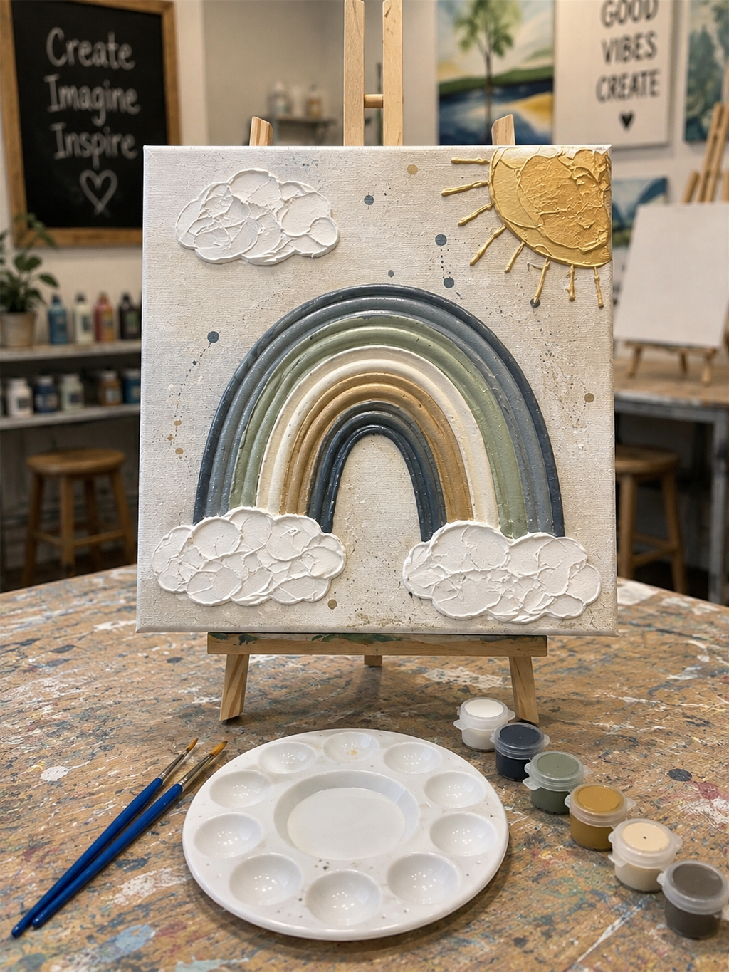 Paint Your Own 3D Textured "Rainbow” Canvas Painting Kit: Acrylic Art Set