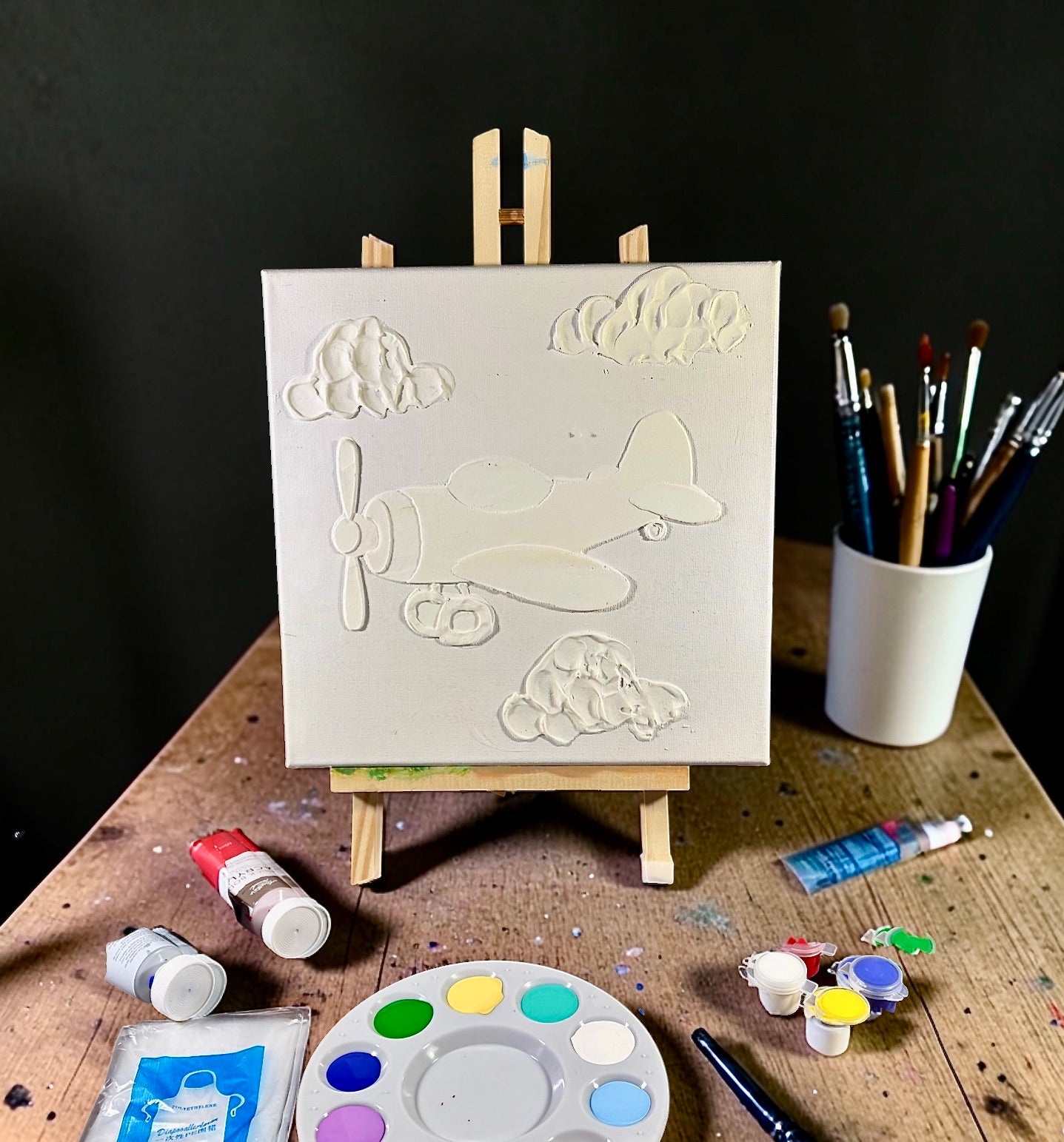 Paint Your Own 3D Textured "Airplane” Canvas Painting Kit: Acrylic Art Set