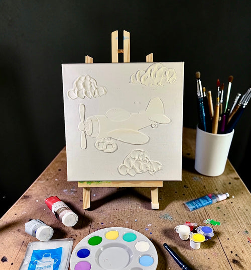 Paint Your Own 3D Textured "Airplane” Canvas Painting Kit: Acrylic Art Set