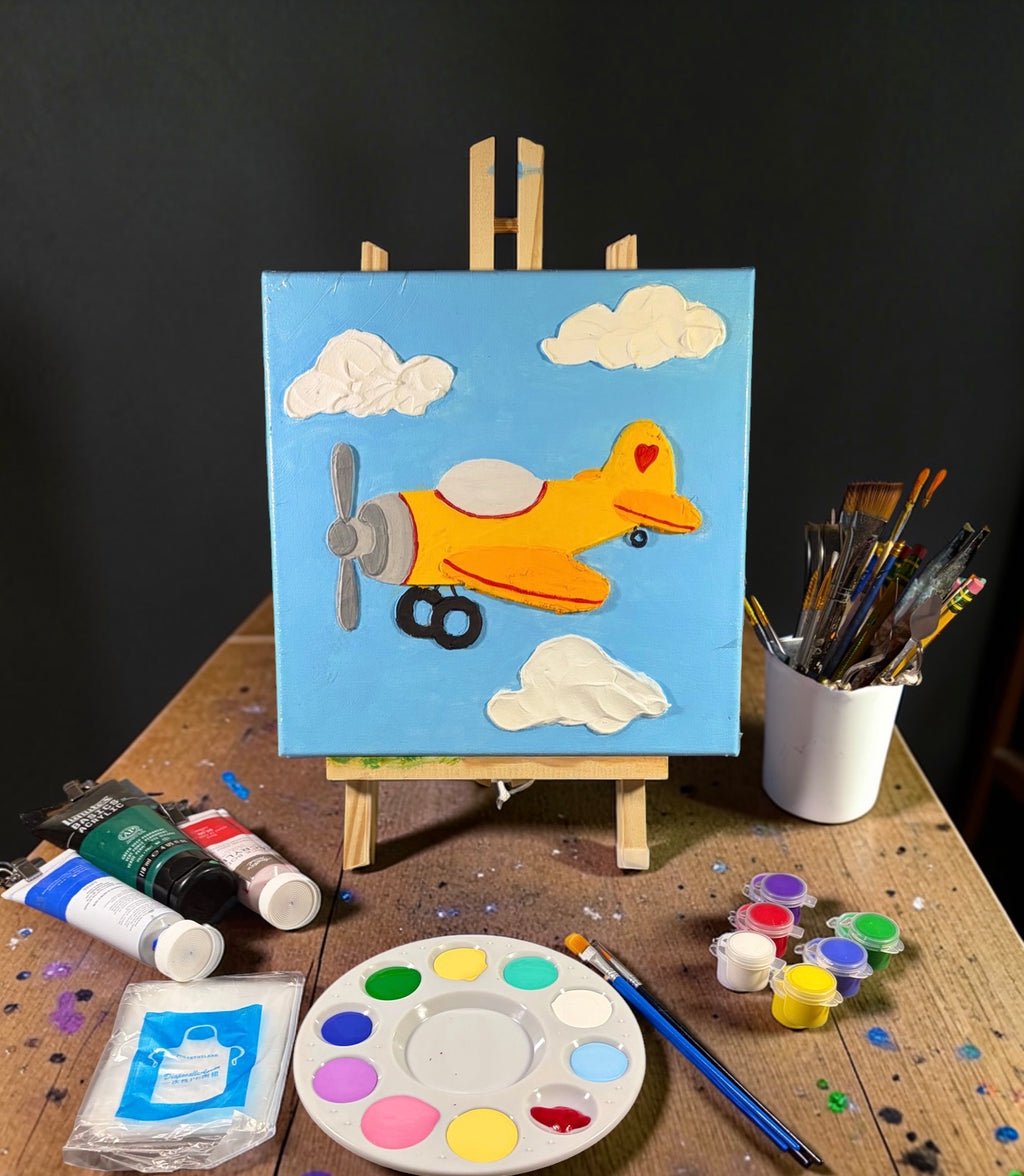 Paint Your Own 3D Textured "Airplane” Canvas Painting Kit: Acrylic Art Set
