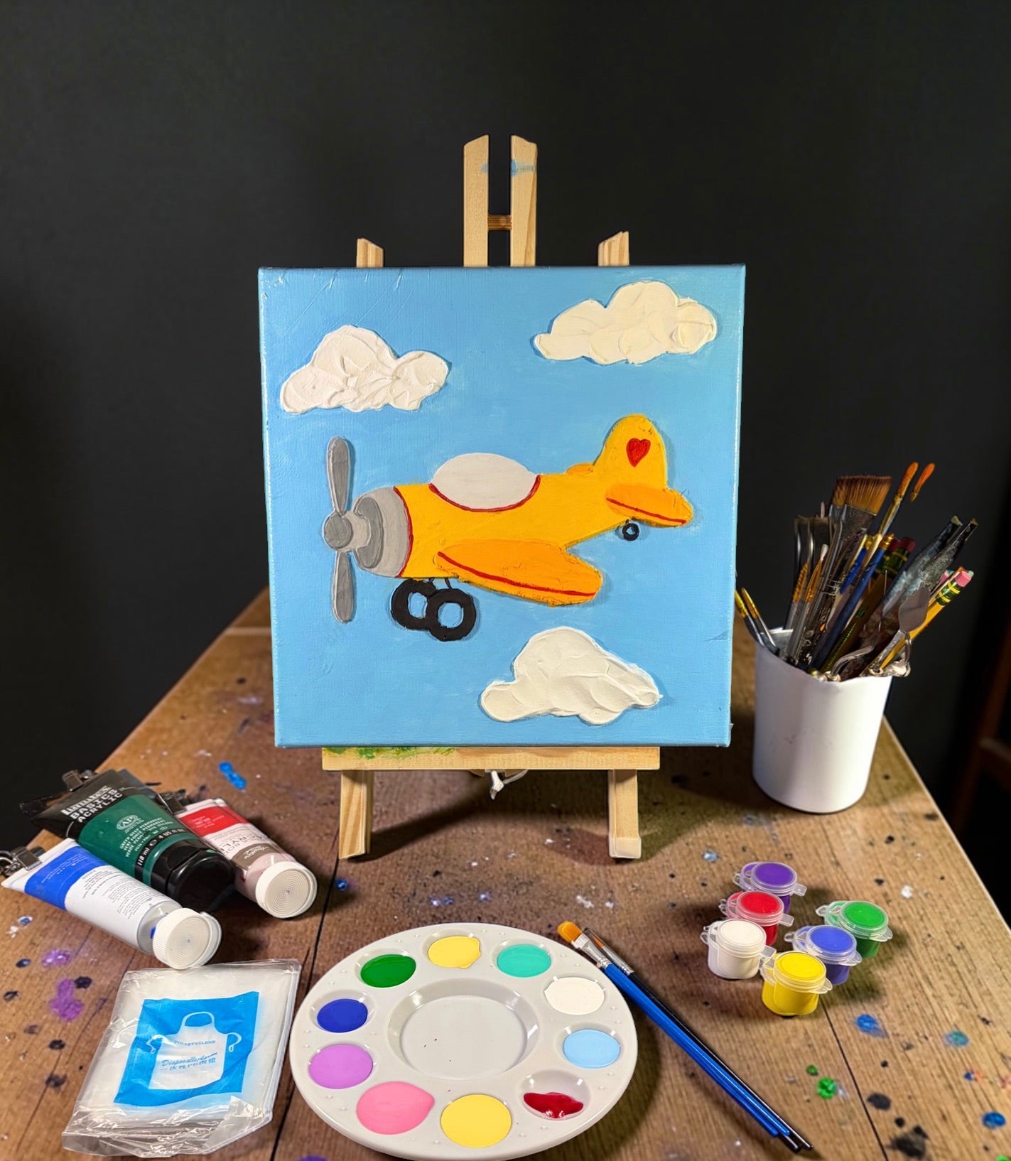 Paint Your Own 3D Textured "Airplane” Canvas Painting Kit: Acrylic Art Set