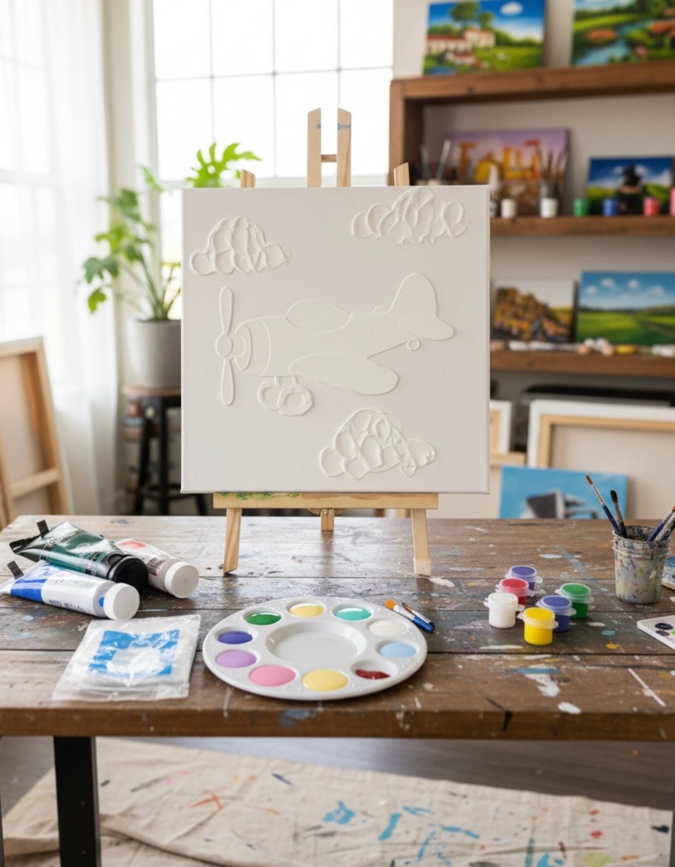 Paint Your Own 3D Textured "Airplane” Canvas Painting Kit: Acrylic Art Set