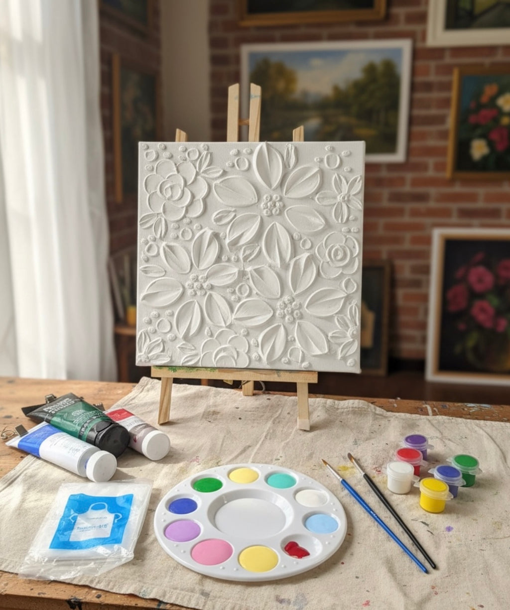 Paint Your Own 3D Textured "Flower" Canvas Painting Kit: Acrylic Art Set