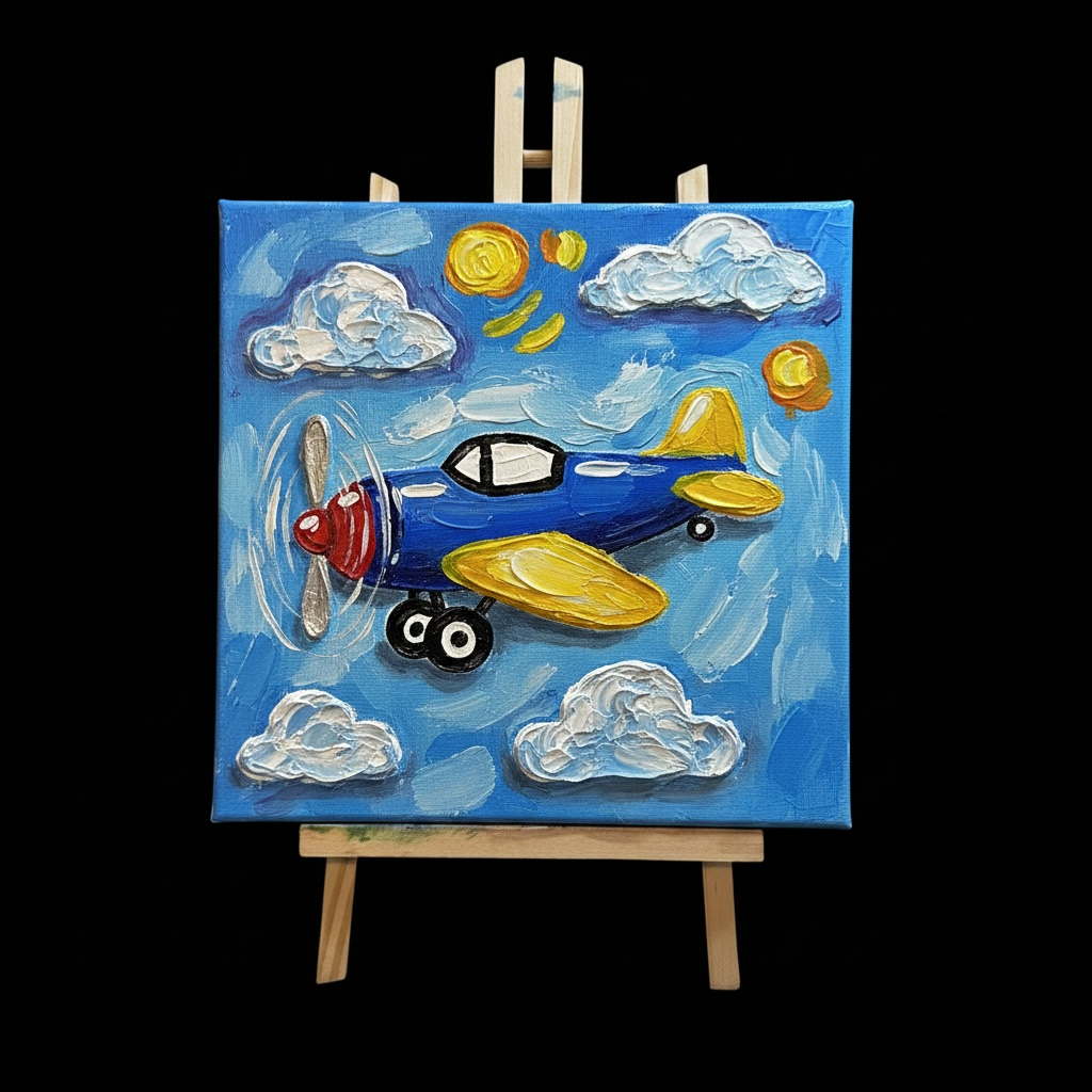 Paint Your Own 3D Textured "Airplane” Canvas Painting Kit: Acrylic Art Set